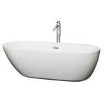 71 Inch Freestanding Bathtub in White, Floor Mounted Faucet, Drain, Trim in Chrome