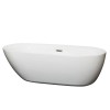 71 Inch Freestanding Bathtub in White, Brushed Nickel Drain and Overflow Trim