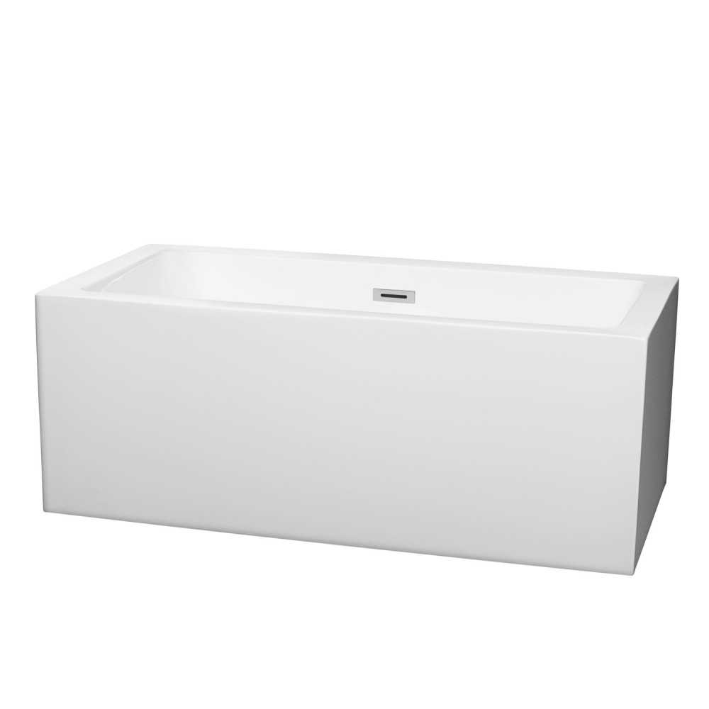 60 Inch Freestanding Bathtub in White, Polished Chrome Drain and Overflow Trim