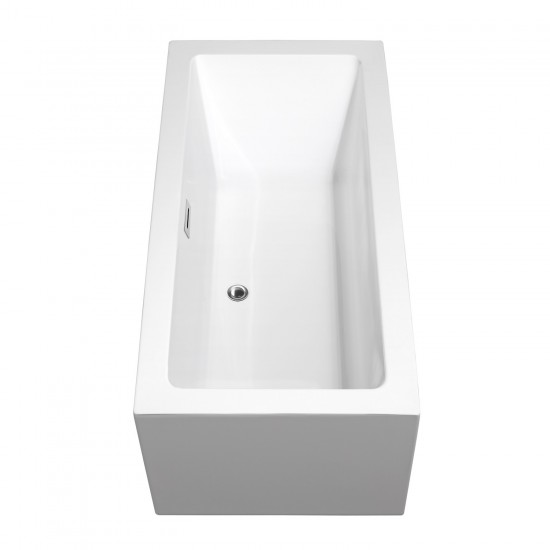 60 Inch Freestanding Bathtub in White, Polished Chrome Drain and Overflow Trim