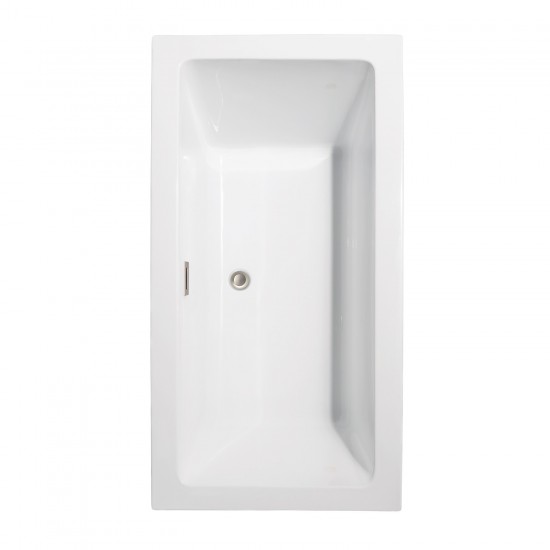 60 Inch Freestanding Bathtub in White, Floor Mounted Faucet, Drain, Trim in Nickel