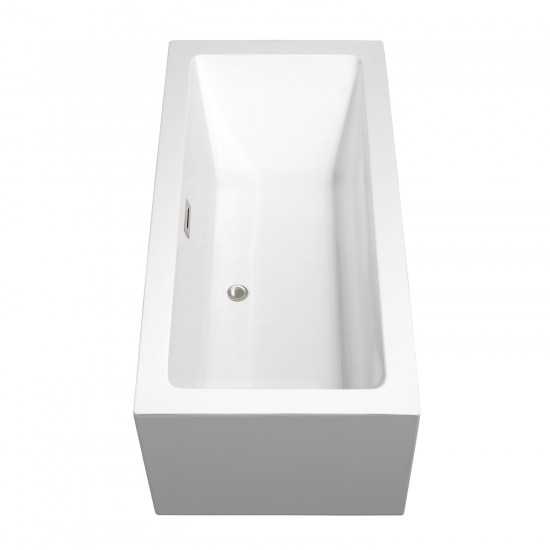 60 Inch Freestanding Bathtub in White, Floor Mounted Faucet, Drain, Trim in Nickel