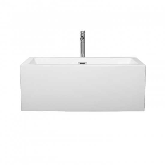 60 Inch Freestanding Bathtub in White, Floor Mounted Faucet, Drain, Trim in Chrome