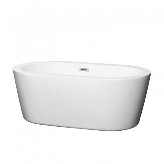 60 Inch Freestanding Bathtub in White, Polished Chrome Drain and Overflow Trim