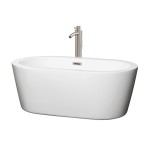 60 Inch Freestanding Bathtub in White, Floor Mounted Faucet, Drain, Trim in Nickel