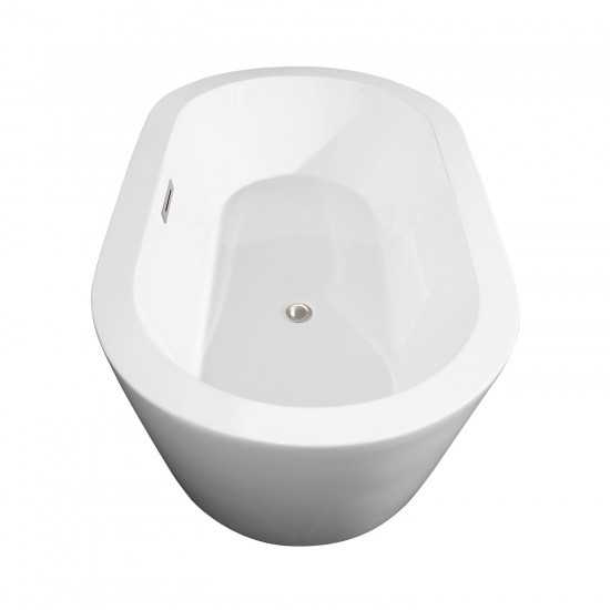 60 Inch Freestanding Bathtub in White, Floor Mounted Faucet, Drain, Trim in Nickel