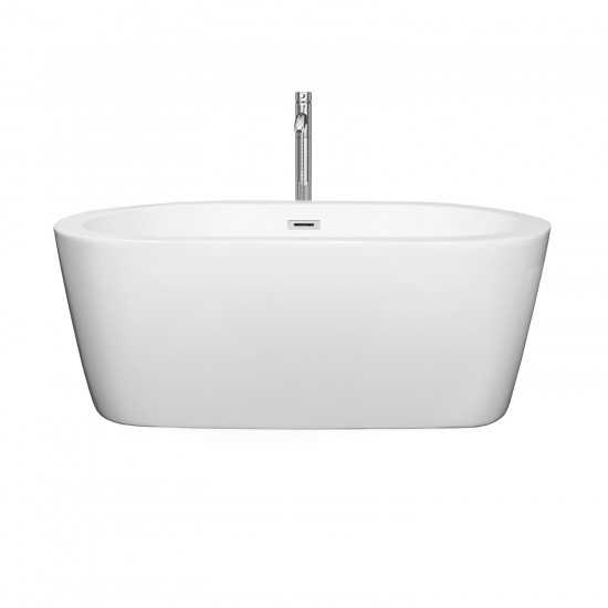 60 Inch Freestanding Bathtub in White, Floor Mounted Faucet, Drain, Trim in Chrome