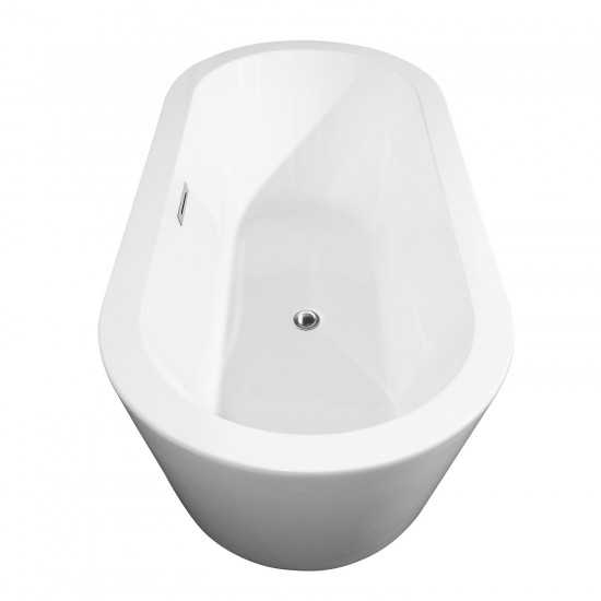 67 Inch Freestanding Bathtub in White, Polished Chrome Drain and Overflow Trim