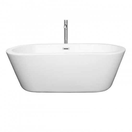 67 Inch Freestanding Bathtub in White, Floor Mounted Faucet, Drain, Trim in Chrome