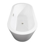 67 Inch Freestanding Bathtub in White, Brushed Nickel Drain and Overflow Trim