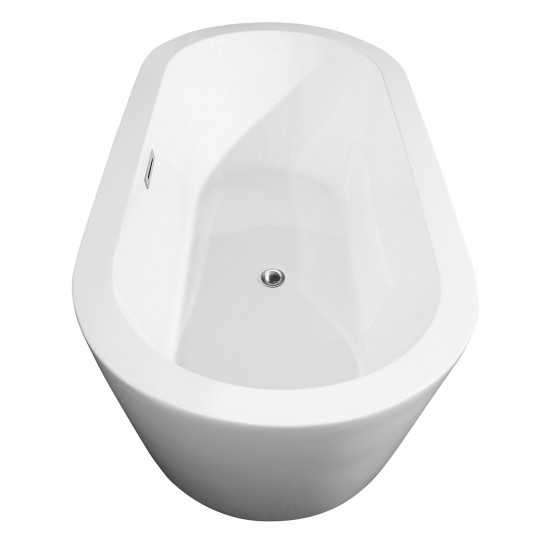 71 Inch Freestanding Bathtub in White, Polished Chrome Drain and Overflow Trim