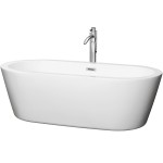 71 Inch Freestanding Bathtub in White, Floor Mounted Faucet, Drain, Trim in Chrome