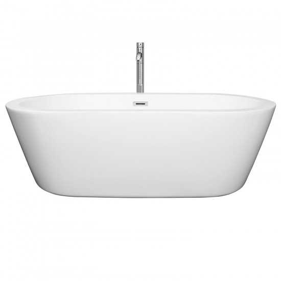 71 Inch Freestanding Bathtub in White, Floor Mounted Faucet, Drain, Trim in Chrome