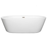 71 Inch Freestanding Bathtub in White, Brushed Nickel Drain and Overflow Trim