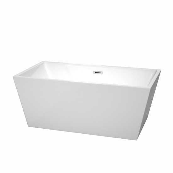 59 Inch Freestanding Bathtub in White, Polished Chrome Drain and Overflow Trim