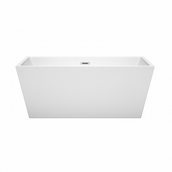 59 Inch Freestanding Bathtub in White, Polished Chrome Drain and Overflow Trim