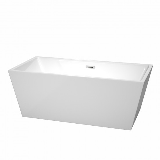 63 Inch Freestanding Bathtub in White, Polished Chrome Drain and Overflow Trim