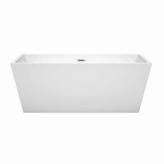 63 Inch Freestanding Bathtub in White, Polished Chrome Drain and Overflow Trim