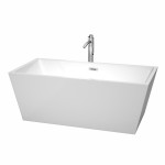 63 Inch Freestanding Bathtub in White, Floor Mounted Faucet, Drain, Trim in Chrome