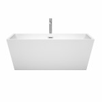 63 Inch Freestanding Bathtub in White, Floor Mounted Faucet, Drain, Trim in Chrome