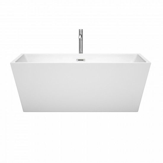 63 Inch Freestanding Bathtub in White, Floor Mounted Faucet, Drain, Trim in Chrome