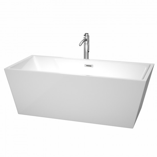 67 Inch Freestanding Bathtub in White, Floor Mounted Faucet, Drain, Trim in Chrome