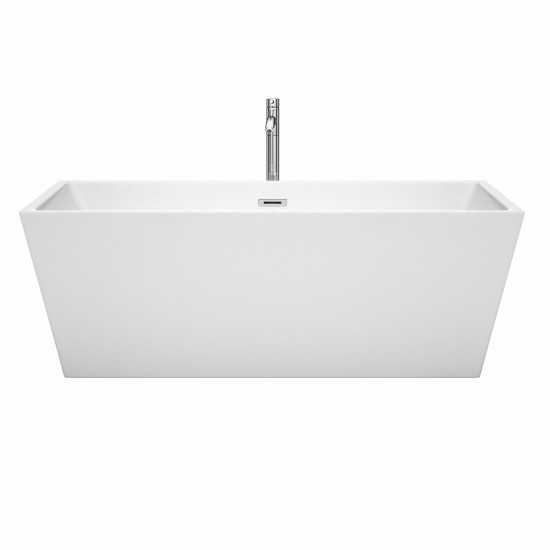 67 Inch Freestanding Bathtub in White, Floor Mounted Faucet, Drain, Trim in Chrome