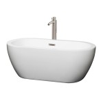 60 Inch Freestanding Bathtub in White, Floor Mounted Faucet, Drain, Trim in Nickel