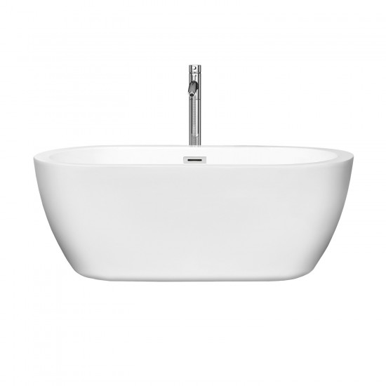 60 Inch Freestanding Bathtub in White, Floor Mounted Faucet, Drain, Trim in Chrome