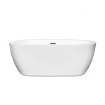 60 Inch Freestanding Bathtub in White, Brushed Nickel Drain and Overflow Trim