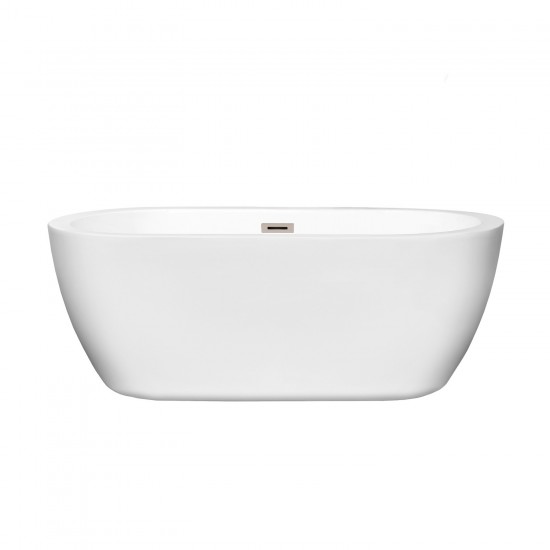 60 Inch Freestanding Bathtub in White, Brushed Nickel Drain and Overflow Trim