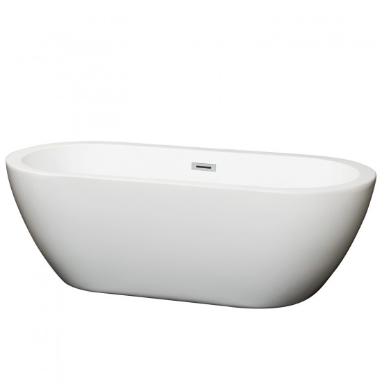68 Inch Freestanding Bathtub in White, Polished Chrome Drain and Overflow Trim