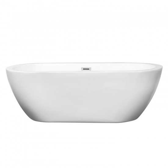 68 Inch Freestanding Bathtub in White, Polished Chrome Drain and Overflow Trim
