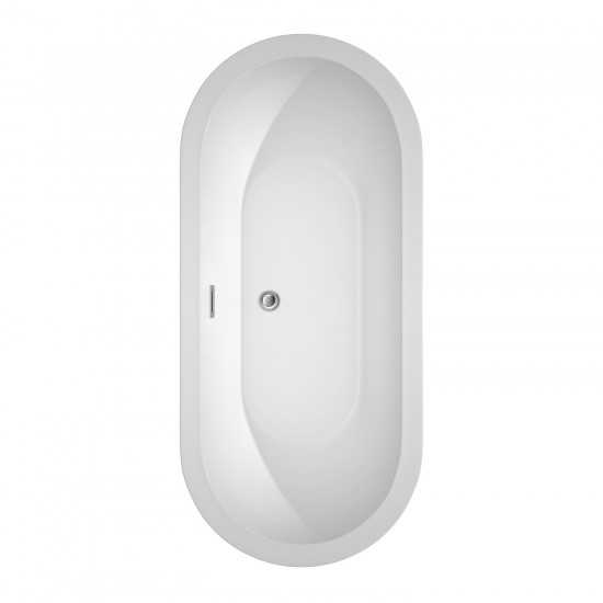 68 Inch Freestanding Bathtub in White, Floor Mounted Faucet, Drain, Trim in Chrome