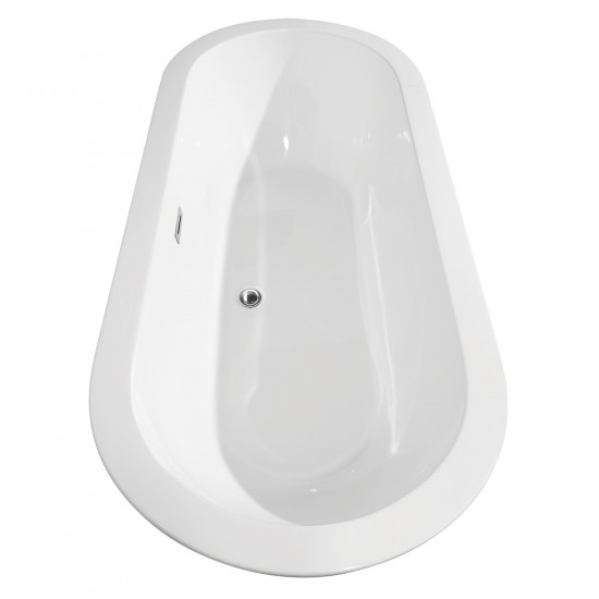 68 Inch Freestanding Bathtub in White, Floor Mounted Faucet, Drain, Trim in Chrome