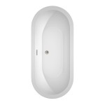 68 Inch Freestanding Bathtub in White, Brushed Nickel Drain and Overflow Trim