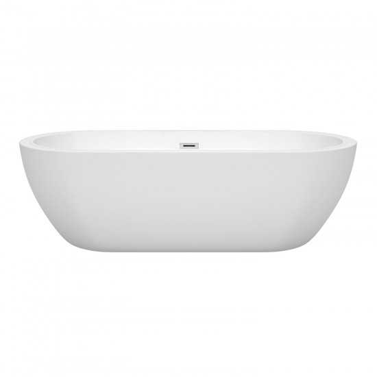 72 Inch Freestanding Bathtub in White, Polished Chrome Drain and Overflow Trim