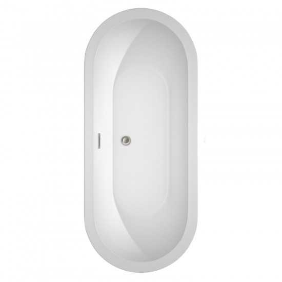 72 Inch Freestanding Bathtub in White, Floor Mounted Faucet, Drain, Trim in Nickel