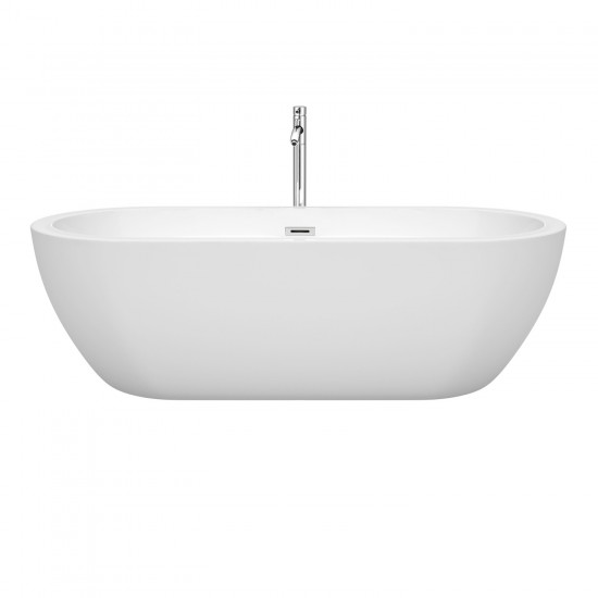 72 Inch Freestanding Bathtub in White, Floor Mounted Faucet, Drain, Trim in Chrome