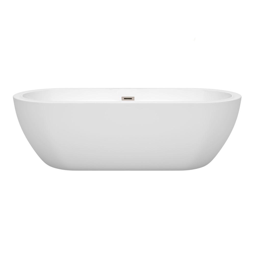 72 Inch Freestanding Bathtub in White, Brushed Nickel Drain and ...