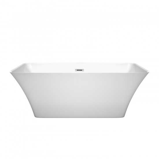 59 Inch Freestanding Bathtub in White, Polished Chrome Drain and Overflow Trim