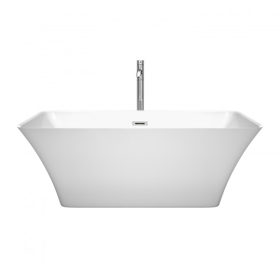 59 Inch Freestanding Bathtub in White, Floor Mounted Faucet, Drain, Trim in Chrome