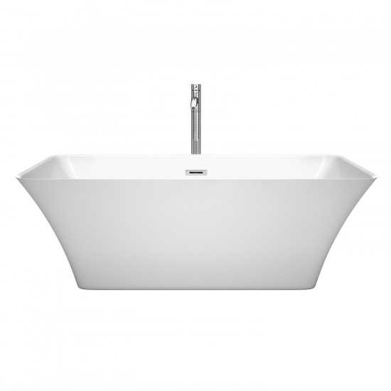 67 Inch Freestanding Bathtub in White, Floor Mounted Faucet, Drain, Trim in Chrome