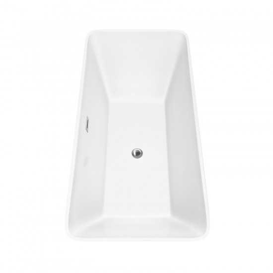 67 Inch Freestanding Bathtub in White, Floor Mounted Faucet, Drain, Trim in Chrome