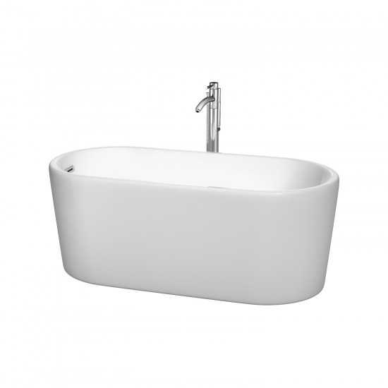 59 Inch Freestanding Bathtub in White, Floor Mounted Faucet, Drain, Trim in Chrome