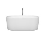 59 Inch Freestanding Bathtub in White, Floor Mounted Faucet, Drain, Trim in Chrome