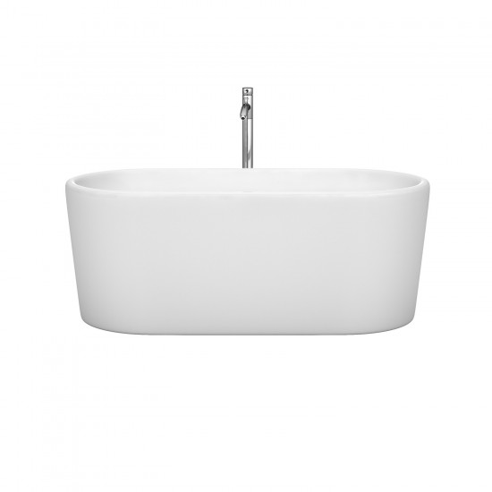 59 Inch Freestanding Bathtub in White, Floor Mounted Faucet, Drain, Trim in Chrome