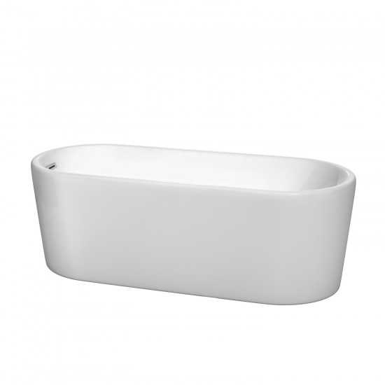67 Inch Freestanding Bathtub in White, Polished Chrome Drain and Overflow Trim