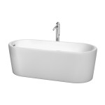 67 Inch Freestanding Bathtub in White, Floor Mounted Faucet, Drain, Trim in Chrome