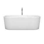 67 Inch Freestanding Bathtub in White, Floor Mounted Faucet, Drain, Trim in Chrome